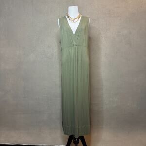 J. Jill Sleeveless Maxi Dress Olive Green Wrap V-Neck Pockets Women’s Large